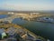Aerial view Corpus Christi Harbor Bridge in the Port of Corpus C