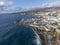 Aerial view on costline with sandy beaches on South of Tenerife near Costa Adeje and Playa de las Americas, Canary islands, Spain