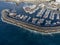 Aerial view on costline with sandy beaches and yachts harbor Puerto Colon on South of Tenerife near Costa Adeje, Canary islands,