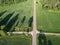 Aerial view of a country road crossroads in summer evening