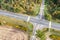 Aerial view of the country roads intersection in rural landscape