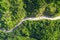 Aerial view of countryside road passing through the tropical rainforest and mountain in SouthEast Asia