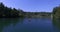 Aerial view of couple paddling canoe on river