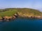 Aerial view of cove near Caerhays in Cornwall UK