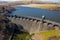 Aerial view of Craig goch elan valley on a bright sunny day in march 2020 winter