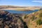 Aerial view of Craig goch elan valley on a bright sunny day in march 2020 winter