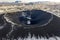 Aerial view of the crater of the volcano Hverfjall. Iceland in early spring.