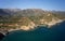 Aerial view on cretan village Almirida and Aliki beach. Crete, Greece