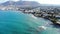 Aerial view on Crete coastline blue sea and beach, fly away