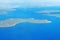 Aerial view of croatian seascape, island and adriatic sea above