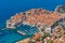 Aerial view of Croatian town Dubrovnik from Srd hill