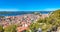 Aerial view of Croatian town Sibenik with Saint michael's fortress, Saint John's Fortress and Sveti Ante channel