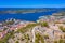 Aerial view of Croatian town Sibenik with Saint michael's fortress, Saint John's Fortress and Sveti Ante channel