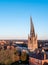 Aerial view of the crooked spire of the Parish Church of St Mary and All Saints