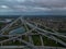 Aerial view of crossing highway roads above Florida during the sunrise