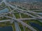 Aerial view of crossing highway roads above Florida during the sunrise