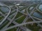 Aerial view of crossing highway roads above Florida during the sunrise