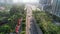 Aerial view of the A crowd of people enjoy Sunday morning near Bunderan Hotel Indonesia area. Car free day is finally back after