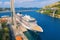 Aerial view of cruise ship and beautiful bridge in Dubrovnik