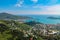 Aerial view of the Cruise Ship Harbor of St. Thomas an island of the US Virgin Islands in the Caribbean.