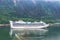Aerial view of cruise ship at port in Juneau, Alaska