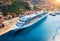 Aerial view of cruise ship in port at sunset in Dubrovnik