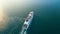 Aerial view Cruise ship at sunset in ocean, Aerial view large cruise ship at sea, Passenger cruise ship vessel, sailing across the