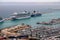 Aerial view of cruises docked in the port of Alicante.