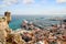 Aerial view of cruises docked in the port of Alicante.