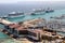 Aerial view of cruises docked in the port of Alicante.