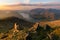 Aerial view of Crummock Water Lake at sunset from Red Pike in the Lake District.