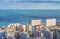 Aerial view of Cullera beach with village skyline in the Mediterranean Valencia of Spain