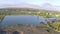 Aerial view cultivated landscape view with many small ponds