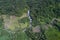 Aerial view of Curug Nangga waterfalls located in Bogor town, West Java, Indonesia