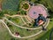 Aerial view of the curve footpath in the park