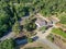 Aerial view of cute classic American white wood house in Napa Valley