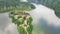 Aerial view on czech medieval castle Zvikov, situated on rocky outcrop above the confluence of two rivers Vltava and Otava, Czech