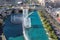 Aerial view of dancing fountains in Las Vegas strip