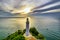 Aerial view dawn landscape at Dai Lanh lighthouse in Phu Yen, Vietnam