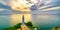 Aerial view dawn landscape at Dai Lanh lighthouse in Phu Yen, Vietnam