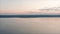 Aerial view of the dawn over the river in the fog. Dawn over water, from a height