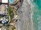 Aerial view of Del Mar North Beach, California coastal cliffs and House with blue Pacific ocean