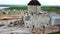 Aerial view of demolition site. Process of demolition of old industrial building