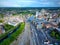 Aerial view of the Dender river and the city in Aalst, Belgium