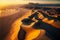 Aerial view of a desert sand dunes at sunset, Generative AI