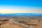 Aerial view of the Desert Southwest Nevada desert with Lake Mead in the distance.