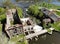 Aerial view on destroyed watermill in Sokilets,  Pivdenniy Bug river, Nemyriv district, Vinnytsya region, Ukraine