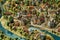 aerial view of a detailed miniature village landscape