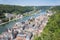 Aerial view Dinant along Meuse river in Belgium