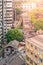 Aerial view of dirty city slum with old unfunctional ground cable car way in Chongqing, China